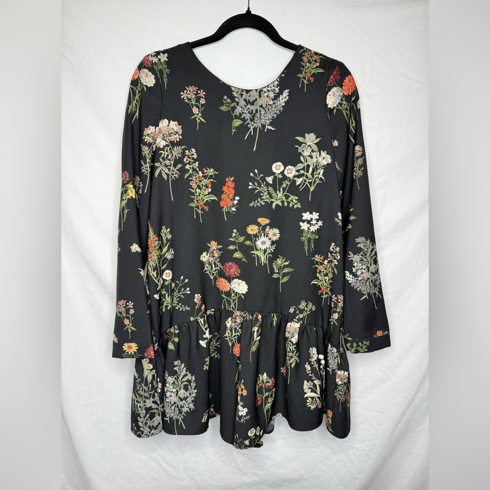 Zara Flowy Black Romper with Floral Design, Sz:S - Picture 1 of 9